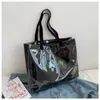 Сумка женщин с большими возможностями летняя корейская издание модная сумка для одного плеча модная простая прозрачная ручная сумка 240415