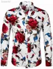 Koszule męskie Red Rose Hawaiian Shirts Floral Print koszule Mężczyzna Modna koszula długi rękaw na plażę Białe bluzkę Męskie odzież Pokolenie 240409