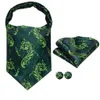 HITIE Green Floral Silk Mens Ascots Pocket Square CuffLinks 세트 남성 웨딩 파티를위한 Jacquard Vintage Cravat Tie Scarf Prom240409