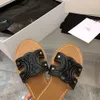 Äkta Slide Women Summer Triumphal Arch C Slippers Läder platt botten för nya semester Womens Cool Beach Flip Flops utanför C6V9