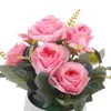 Fleurs décoratives artificielles fausses de rose décor simulées plantes en pot ornements réaliste petit bonsaï vert