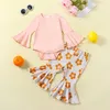 Clothing Sets 2024 0-24M Baby Girls Sweet Pink Long Flared Sleeve Romper Floral Pants Fall Casual Outfits 2pcs