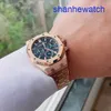 APTHLEISURE WURN Watch Royal Oak Series 26715Or Blue Disc 18K Rose Gold Business Business Mechanical Mechanical Mechanical e Womens Unissex Watch With Date and Timing Function