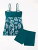 Kvinnors badkläder Summer Women Tankini Ställer in två stycken baddräkt med shorts vintage push up baddräkt svart strandkläder kvinnlig tryck