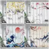 Tende da doccia paesaggistica in stile giapponese astratto onde di mare di montagna decorazioni per bagno di uccelli in fiore di ciliegio con ganci