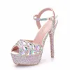 Dress Shoes Crystal Queen Rhinestone Sandals Wedding Women Extreme High Heel Ladies Silver Pumps Platform Summer H240409 Cy3B