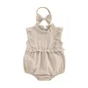 Vêtements Ensemble bébé filles Summer Summer Infant Sans manchons sans manches collier Plaid avec bandeau 2 pièces pendant 0-18 mois