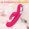 Tryckt vibrator kvinnor sex leksak kanin vibrator krökt g-spot spets och ihåligt handtag slät silikon 12 frekvensvibration rosig röd