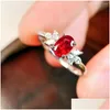 Cluster anneaux 6985 Solide 18K Or Nature 0,64 Ct Pigeon Blood Red Ruby Diamonds Femmes Fine Jewelry présente le Dro Dro Dro Dro