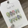 Handgjorda kista falska naglar som belyser is genomskinlig färgfinish Designad Green Acrylic Full Cover Nail Tips för flickor 240328