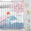 Tervato per la doccia giapponese.Pittura a inchiostro tradizionale plum fiore blossom alpino uccello monte fuji solare rosso solare di ciliegia koi decorazioni da bagno koi