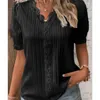 Blans des femmes Summer V Neck Lace Coux Patchwork Shirts Femmes Hollow Short Sleeve Pullover Top Bureau Elegant Lady Blouse