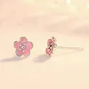 Stud Earrings Authentic 925 Sterling Silver Earring Simple Pink Plum Bossom Glaze For Women Girl Wedding Party Jewelry Gift