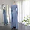 Sharon a déclaré des robes de soirée de sirène musulmane bleue de luxe Dubaï pour les femmes à manches arabes lilas arabe