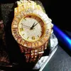 Women's Watches 2pcs/set Iced Out Watch Tennis Bracelet for Men Women Luxury Pretty Fashion Bling Gold Ladies Women Watches Relojes Para Mujer 240409