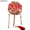 Janevini Vintage Red Wedding Fan для невесты хрустальной жемчужины