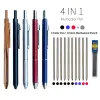 Metall Multicolor Pen 4 in 1 Schwerkraft Sensor Kugel 3 Farben Ballstift und 1 mechanische Bleistift -Büroschule Schreibwarenschule Git