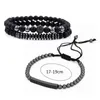 Link Bracelets 3Piece/Set Masculine Natural Stone Bracelet Beads Bangles Adjustable Size Black Rope Flat