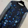 Kadınlar Elbise Tasarımcı Etek Kısa Kollu Kadın Elbiseler Moda Marka Kadın Uzun Etekler Akşam Yemeği Mavi Çiçek Baskı İlkbahar Yaz Bel Elbise 08