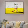 Little Girl Walking On The Beach Oil Painting Handmade Girl Figure Painting On Yellow Canvas Modern Wall Art For Home Decor As Best Gift