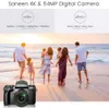 Caméra numérique à écran tactile WiFi 4K avec flash, carte SD de 32 Go, capot d'objectif, batterie de 3000mAh, caméras d'enregistrement avant et arrière pour la photographie YouTube et l'enregistrement vidéo