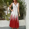 Casual Dresses Red Trees Dress Kawaii Maxi V Neck Design Boho Beach Long Street Style Overdimasy Vestidos