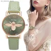 Avogadas de pulso Simples Little Bee Design Mulheres Es Vintage Couro Verde Ladies Wristes Luxo Moda Casual Feminino Clock240409
