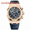 Top AP Wristwatch Royal Oak Series 26240or Rose Gold Blue Plate Belt Homme Business Sports Sports Back Transparent Automatic Mechanical Watch