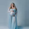 Party Dresses Elegant Blue Pearls Tulle Maternity For Po Shoot Long Sleeves See Thru Bridal Pregnancy Dressing Gowns Custom Made
