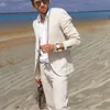 Cosses de plage en lin pour hommes Mariage Groom Tuxedo 2 pièces Prom Party Summer Cost Veste avec pantalon Fashion masculin 204 240407