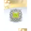 Cluster Rings Fashion Retro 925 Sterling Sier Flower Style Olive Green Ring Princess Set High Carbon Diamond Jewelry Drop Delivery Otgdj