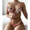 Kvinnors badkläder sexig blomma tryckt brasiliansk bikini kvinnor kvinnlig blommig baddräkt tvåstycken set bather baddräkt simma k2982