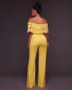 Long Jumpsuit Women Summer Elegant Yellow Off Shoulder Rompers Party Office Work Ladies Overall Mono Mujer Tute Donna Eleganti