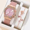 Armbanduhren 2pcs Set Frauen sehen Luxusmodet Elegante Legierungsgelenksuhr für Damen Geschenk Quarz Roségold Armband No Box