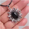 Chaines 1pcs alliage gothique ovale Stone naturelle Amethyste Black Obsidian Charm Pendant Collier Choker pour femmes Bijoux Halloween Drop del Otqde