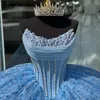 Glänsande paljett quinceanera klänningar stropplösa pärlor vestidos de quinceanera korsett bollklänning söt 15 16 vestidos de novia