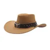 Brede rand hoeden emmer 2 size dames mannen holle westerse cowboy hoed met tauren riem winter herfst jazz outback toca sombrero cap 5658cm 230504