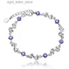 Bangle Korean Fashion 925 Sterling Silver Noble White Purple Crystal Armband Lämpligt för Womens Wedding smycken Tillbehör 17cm+4cm YQ240409