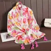 Szaliki kwiatowy bawełniany szalik lniany dla kobiet luksusowe zimowe ciepło paszmina szal 180*90 cm duże stoli plażowe bufanda hidżab 2024240409