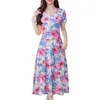 Casual Dresses Swing Dress for Women Fashion V Neck Short Sleeve Floral Print Plain Fit Simple T Shirt Loose Flowy