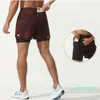 2024 Lululelemeni Men Yoga Sports Szybkie suche szorty Pocket Telefon komórkowy Casual Running Gym Short Jogger Pant z wewnętrznym KGI668