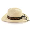 Boinas crânio de couro decoração de cinto ocidental chapéu de cowboy masculino masculino feminino de palha de praia com corda à prova de vento boné
