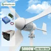 PL 5000W Horizontale windturbinegenerator Windmolen 48V 96V Blades met MPPT -opladercontroller en Off Grid Inverter System