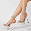 Отсуть обувь Liyke Designer High Heels Platform Sandals Women Fashion Chic Crystal Ownestone Angle Snake Glinge вокруг свадебной вечеринки H240409 8O9O