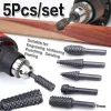 5pcs / set Bit de forage Ensemble outils de sculpture en bois Sichet rotatif artisanat Files Rasp Burrs Bits Bits Grinceing