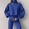 Women's Two Piece Pants TSTCTB Pullovers Knitted Sweater 2 Set Women Casual High Collar Wide Legs Irregular Suit 2024 Autumn Fashion Outfits