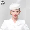 Berets FS French Elegant White Beret Air Hostess Wool Felt Hats For Women Warm Fedoras Ladies Cocktail Party Cap 2024 Spring