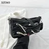 Shoulder Bags XITAO Pleated Splicing Bow Fashion Women Trendy Mini Armpit Bag Contrast Color All-match 2024 Autumn GWJ0184