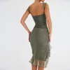 2024NEW Women's Gace Sexig veckade stilfulla kläder Ruffled Oregelbundna Midi Slim Party Dresses Prom Sleeveless Dress Back