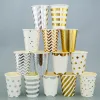 10pcs Golden Cup Party Paper Table Véritude d'anniversaire Partage Plaque Polka Dot Cup Striped Gold Birthday Party Decorations Event